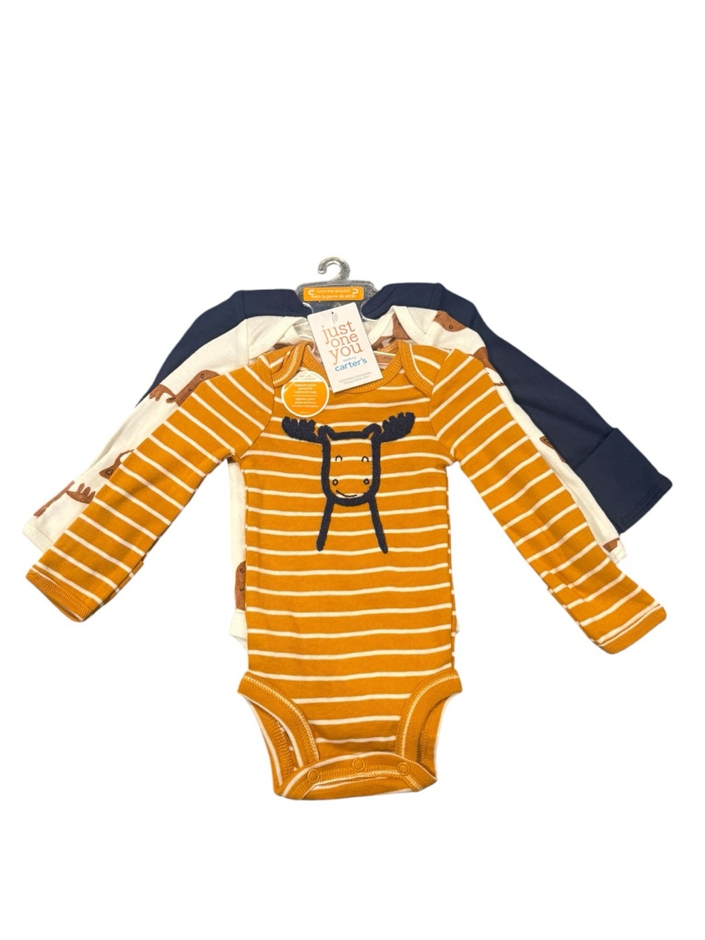 Carter's‎ Boys 3-Pack Long Sleeve Bodysuits w Moose, Fox, & Wolf Prints, Size NB